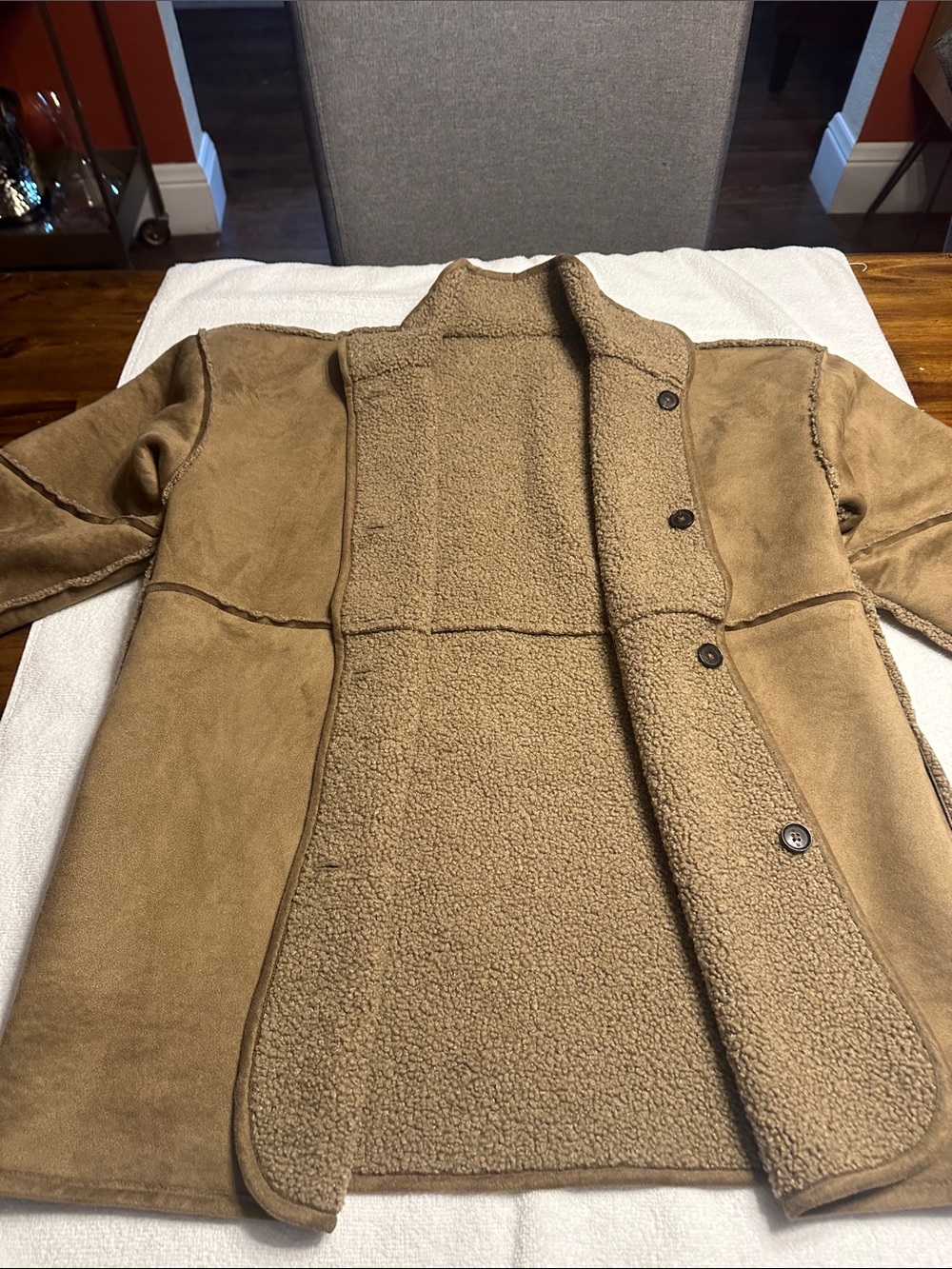 Banana Republic Factory Women’s fully-reversible Suede Sherpa Pea Coat